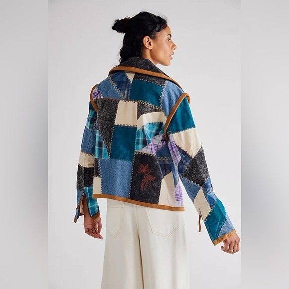 Free People Leia Denim Patchwork Moto Jacket NEW - Picture 6 of 16